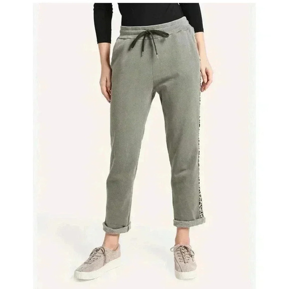 Sundry Leopard Trim Trouser Sweatpants Green Gray Color Size 3 L - Picture 1 of 8